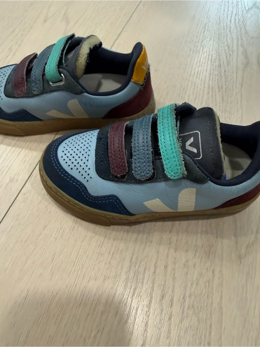 Veja Kids Light Blue Multi-Stripe Velcro Sneakers | 27 (10C)